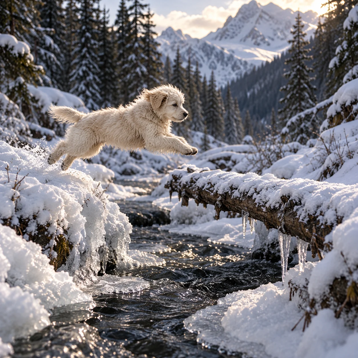 Illustration of LouLou running through the snowy wilderness